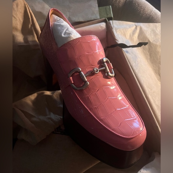 GUCCI NIB NWT Women’s 40.5 / 10.5 pink platform horsebit loafers - Picture 5 of 6